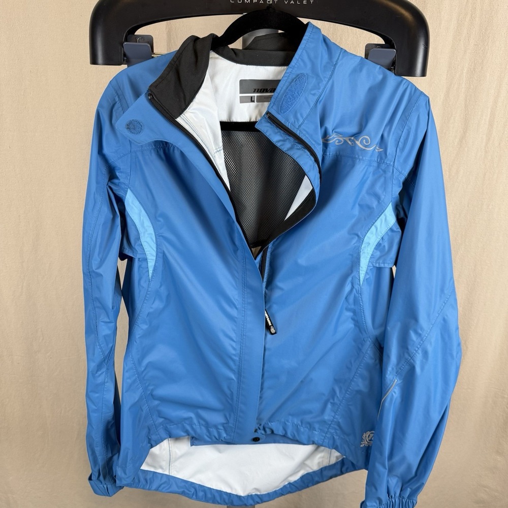 Novara Cycling Jacket Women's L Blue Full Zip Reflective Vented Packable Light